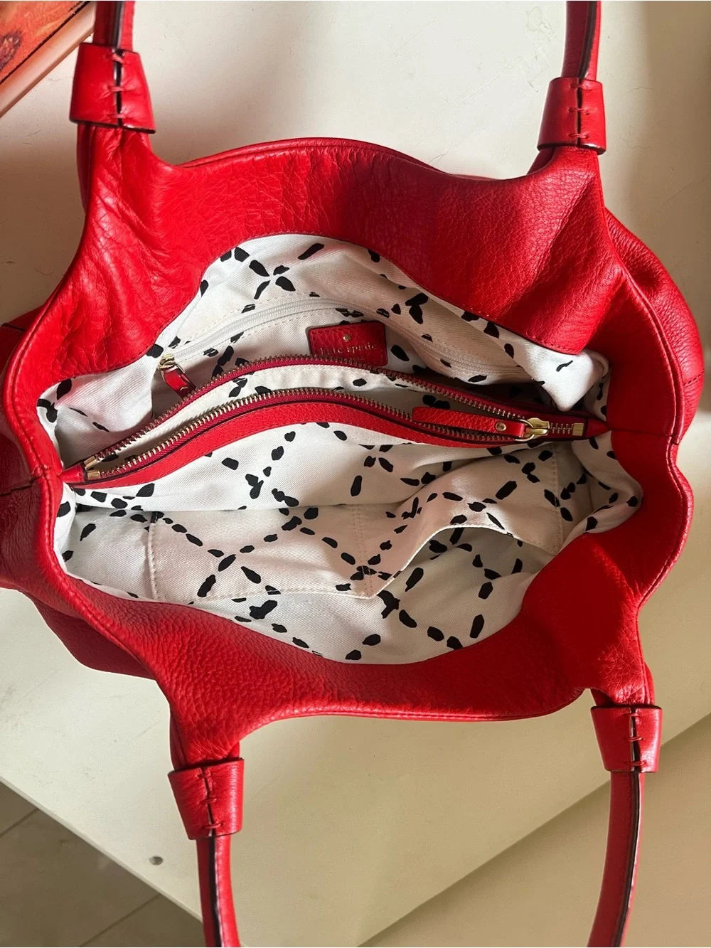 kate spade Red real Pebbled Leather Double-Handle Shoulder Bag